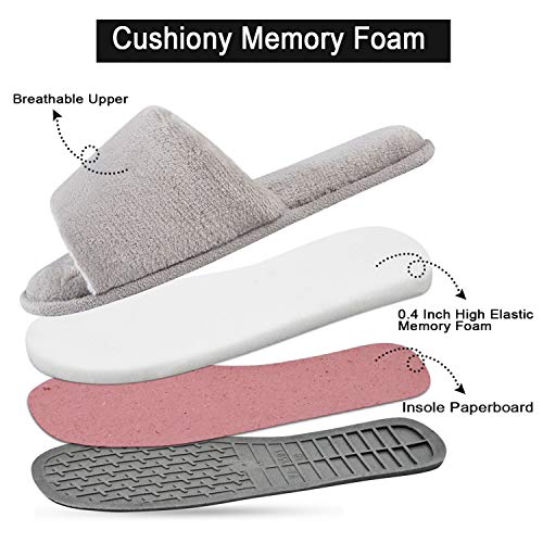 DL Open Toe Slippers for women Indoor, Cozy Memory Foam Womens House Slippers Summer Slip On, Comfy Soft Flannel Womens Bedroom Slippers Slide Breathable Size 5-6 7-8 9-103