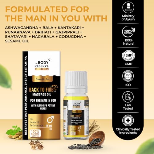 Image of The Body Reserve Back To Fire Ayurvedic Massage Oil for Men With Ayurvedic Herbs 15 ml (pack of 1)