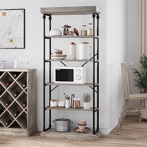 GarveeHome 6 Tier Bookshelf Industrial Bookcase Wood Tall Standing Bookshelves Wood Vintage Display Rack Rustic Bookshelf