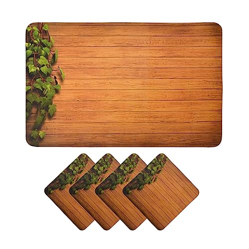 Image of Yellow Weaves 4 Piece Wooden Style PVC Dining Table Placemats, (Color - Brown)