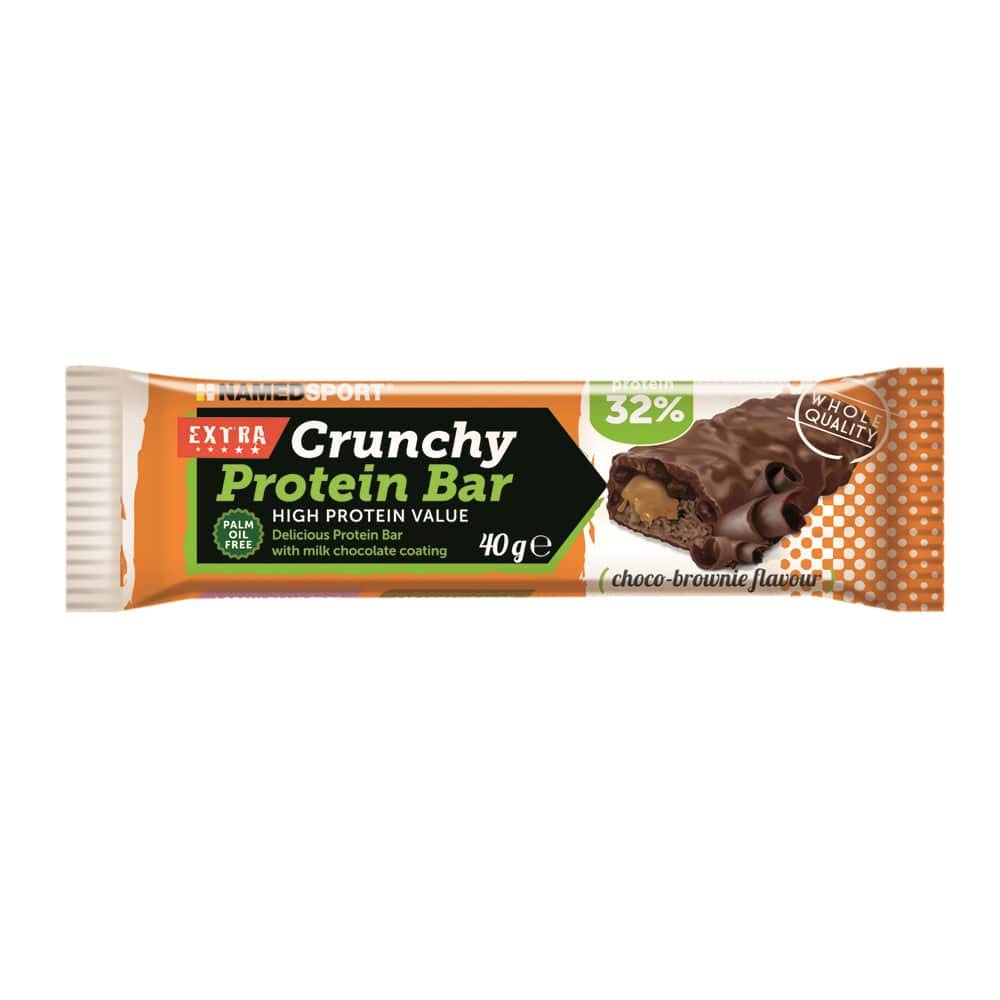 NAMEDSPORT Crunchy Protein Bar Choco Brownie 24 x 40g | Barrette Proteiche 32% Proteine | Snack Proteici per Sport e Pre-Post Workout | Senza Olio di Palma | Barretta Energetica Ricoperta Cioccolato