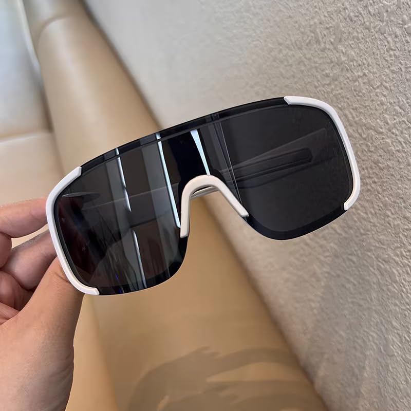Image of Windproof Wraparound Shield Sports Sunglasses for Men Women Stylish | UV Protected Durable Mirrored Cricket Driving Cycling Riding Goggles | Anti Glare Cooling Shades