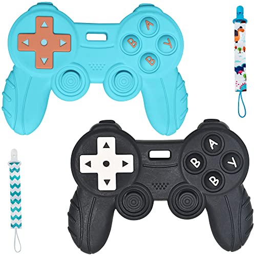 Image of BIGSPINACH Baby Game Controller Teether Toy Silicone Teething Toy for Gamer Parents and Future Gamer Kids Cool Gaming Stuff (Blue+Black)