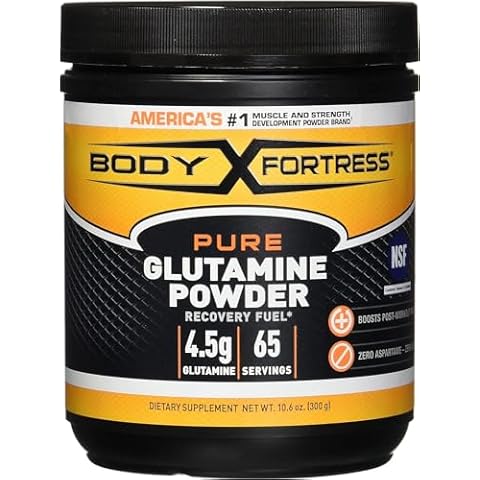 Body Fortress 100% Pure Glutamine Powder, 300g Jar (1ct), Nutrient Replenishment Powder for Post-Workout Recovery Glutamine Supplement Cover
