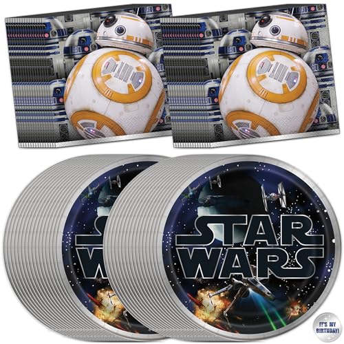 Star Wars Birthday Decorations for Party | Star Wars Plates and Napkins for 32 Guests | Officially Licensed