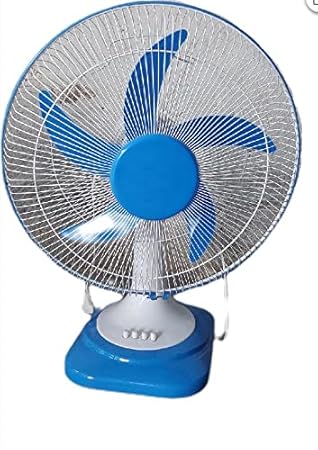 Little Girl High Speed 5 Leaf Plain Table Fan (White & Blue, Pack of 4)