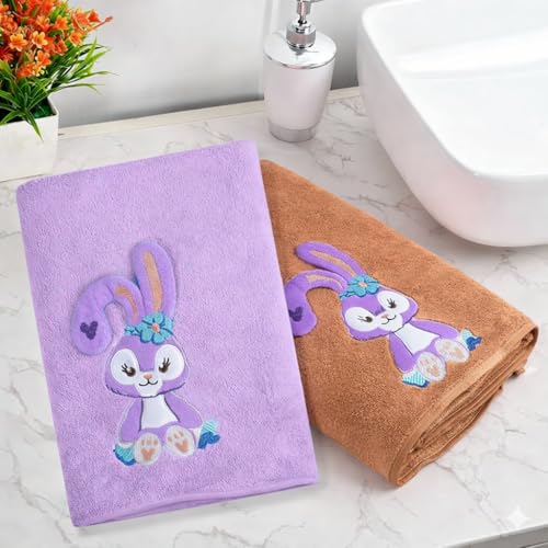Image of Microfiber Kids Bath Towels Quick Dry Super Absorbent Super Soft Bath Towel for Babies Toddler-Baby Towel for Boys and Girls (Purple & Brown, 2 Bath Towel)