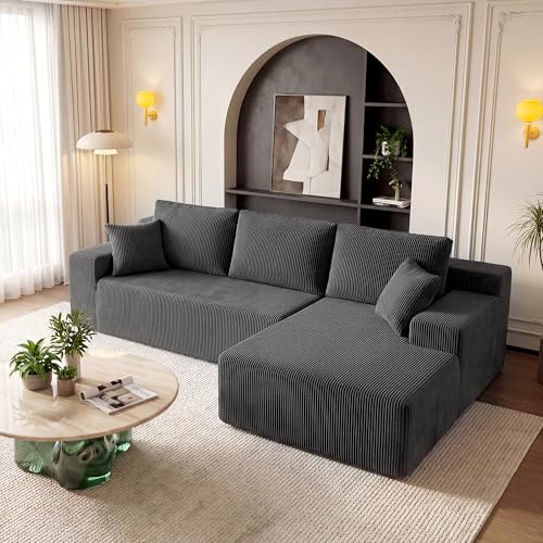 Image of GRUSIGN Cloud Sectional Boneless Couches for Living Room, Modular L Shaped Couch with Deep Seat Oversized Right Facing Chaise, Memory Foam Compressed Spineless 3 Seater Sofa, Grey