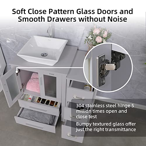 Uev 36" Grey Bathroom Vanity And Square Sink Combo, Ceramic Vessel Sink, Chrome Faucet,Drain Parts,Mdf Bathroom Vanity Top, Sink Vessel Bowl,Mounting Ring,Removable Side Vanity #TOP5