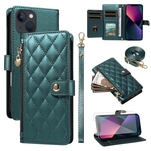 Coque iPhone 13 et 14 Asuwish avec protège-écran verre trempé et rangement cartes