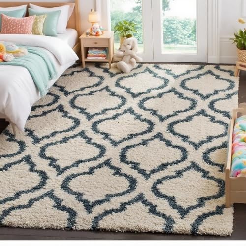 Image of Carpet for Hallway, Kitchen, and Modern Interiors, Cozy Shag Runner for Living Room, Entryway & Office Decor Size 4x6 feet Ivory Blue iii