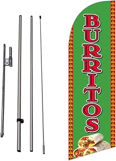 BURRITOS Feather Flag 6' FT for Restaurants Business Advertising windless banner Signs with Complete pole Kit and Ground Spike