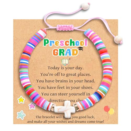 Leyung First Day of Kindergarten School Bracelet, Preschool Graduation Gifts for Girls, Back to School Graduation Cross Bracelet for Daughter Granddaughter Niece