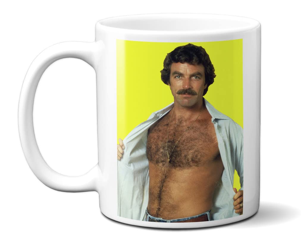 Tom Selleck Open Shirt - Yellow Background - 11oz Ceramic Mug