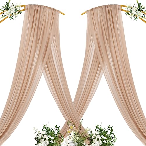 Image of MLMC Nude Wedding Arch Draping Fabric 4 Panels 29 inch x 20 FT Extra Long Gauze Drapes Sheer Backdrop Curtains 6.6 Yards Outdoor Drapery Panels for Wedding Ceremony Party Ceiling Decoration