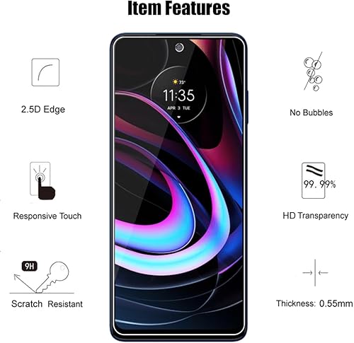 Miniatura 4 de UZWZW (3+3 para Motorola Edge 2021  Edge 5G UW 2021 (paquete de 3) Protector de pantalla de vidrio templado y (3 unidades) protector de lente de