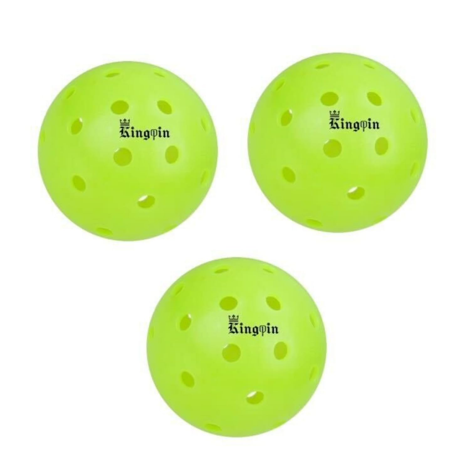 Kingpin Pickleball Balls [Pack of 3] Neon Green, 2.9-inch, Lightweight, Polyethylene Training & Practice Ball w/Consistent Bounce | Outdoor & Sports Gear