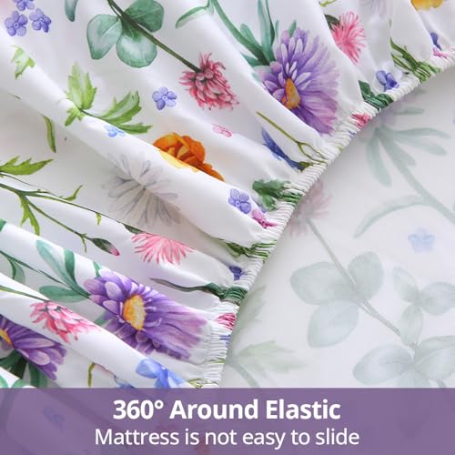 Image of MUXHOMO Queen Size 4 Piece Sheet Set, Soft & Breathable Sheet with Deep Pocket Up to 16 inch, Wrinkle-Free & Cooling Bed Sheet with Flat Sheet, Fitted Sheet & Pillowcases - Multicolored Flower