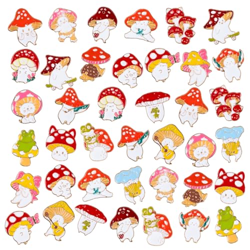 40 Pcs Mushroom Enamel Pins Christams Cute Mushroom Lapel Pins Cartoon Mushroom Gifts Mushroom Lapel Badge for Backpack Jackets Cloths Hats
