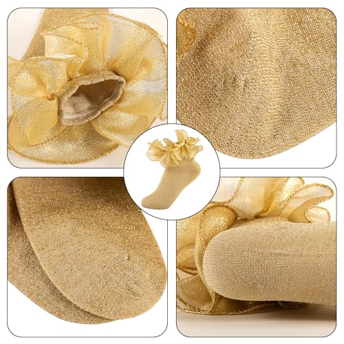 Girls Glitter Ruffle Ankle Socks Cute Kids Double Lace Sparkling Flufffy Frilly Dress Socks for Toddler Little Girl3