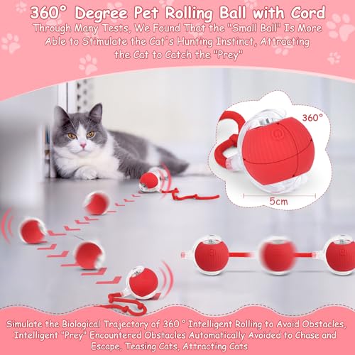 Katzenspielzeug Elektrisch Katzenball mit LED Licht, Interaktives Katzenspielzeug Katzenball, 360-Grad-Ball Automatischer Modellierung Katzenball mit Seil, USB Wiederaufladbarer für Katzen – Bild 6