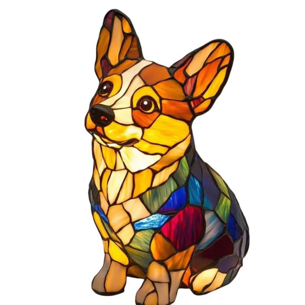JHNGYJY Dog Lamp, Dog Series Art Night Light – Cute Pet Dog Themed LED Tabletop Lamp,Small Retro Resin Night Light,Vintage Animal Home Decor for Bedroom and Fun Gift for Dog Lovers, Corgi B