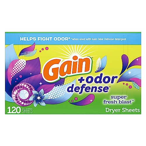 Image of Gain Dryer Sheets Plus Odor Defense, Super Fresh Blast Scent, 120 Count, Helps fight static and odor, laundry sheets