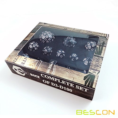 Bescon Complete Polyhedral Dice Set 13pcs D3-D100, 100 Sides Dice Set Opaque Black by BESCON DICE - Image 2