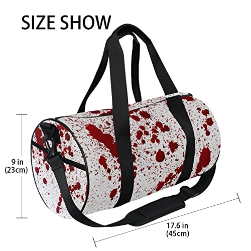 Red Blood Ink Splatter Spots Stains Isolated on White Duffel Bag, Foldable Canvas Travel Tote for Gym Sports with Inner Pockets, Durable Lightweight Fitness Bag for Overnight Workout4