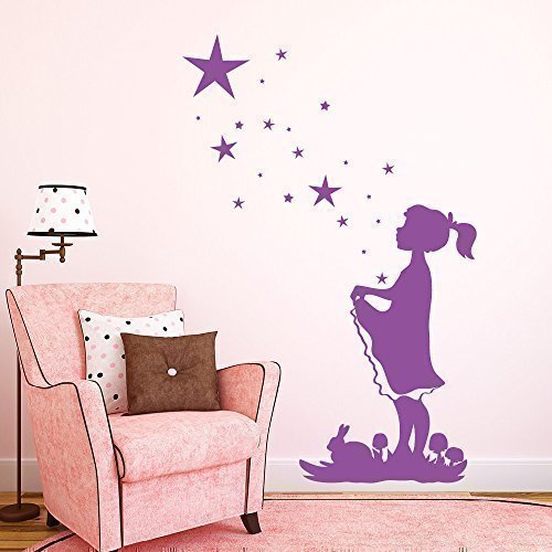 Wandtattoo-Loft u0084 Niña con Estrellas u0096 Cuento de Hadas Sterntaler u0093 - Wandtattoo / 49 Colores/4 Tamaños - Azul Turquesa, 115 x 175 cm