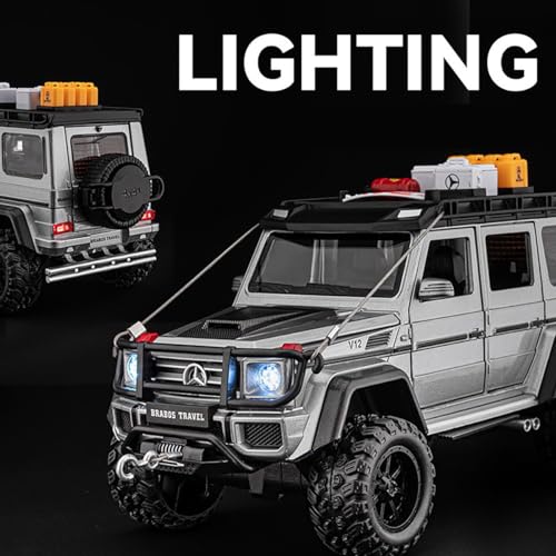 Image of 1:24 Diecast Mercedes-Benz G550-4X4 Modified Metal Pull Back Car with 6 Openable Doors & Sound Light Auto Toy car Best Gift Toys for Kids Boys (Silver)