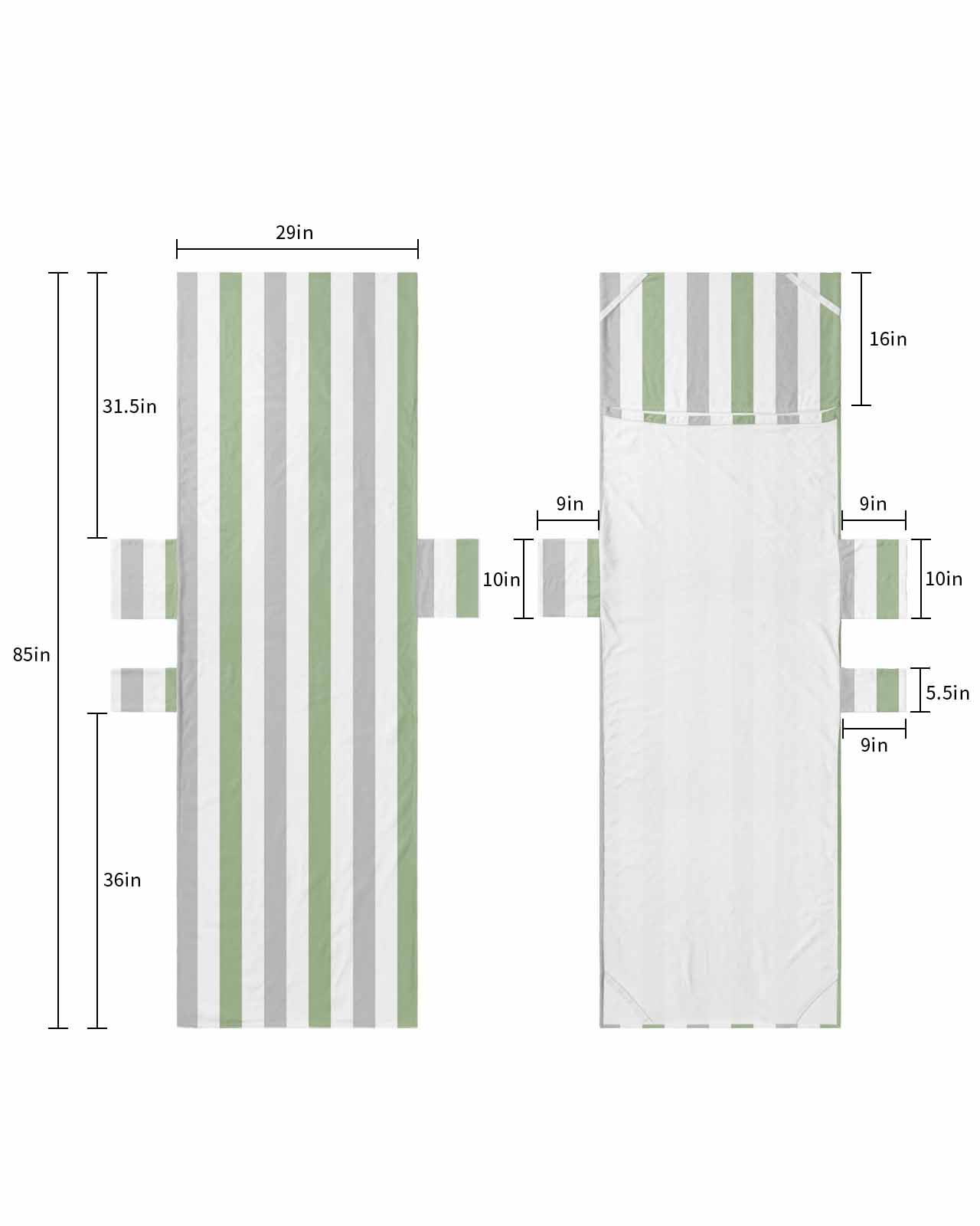 Sage Green Grey Striped Beach Lounge Chair Towel Cover, Soft Chaise Lounge Towel with Side Pockets Patio Pool Chairs Cover for Beach/Pool Sunbathing 29x85 Farmhouse Sage Green Stripes