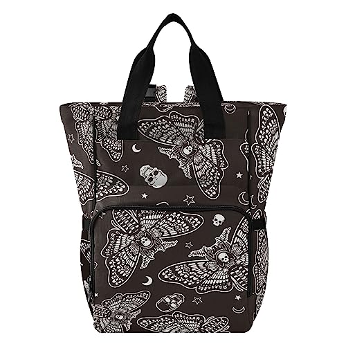 Image of MNSRUU Diaper Bag Moth Skull Moon Esoteric Diaper Bag Backpack Multifunction Travel Diaper Bag Tote Large Capacity Diaper Changing Backpacks for Moms Dads