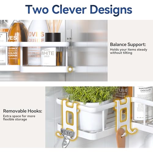 Image of YASONIC Corner Shower Caddy Adhesive, 100% Rustproof Shower Organizer, No Drill Shower Shelf for Inside Shower, Wall-Mounted Shower Storage for Homes (2 Pack, White)