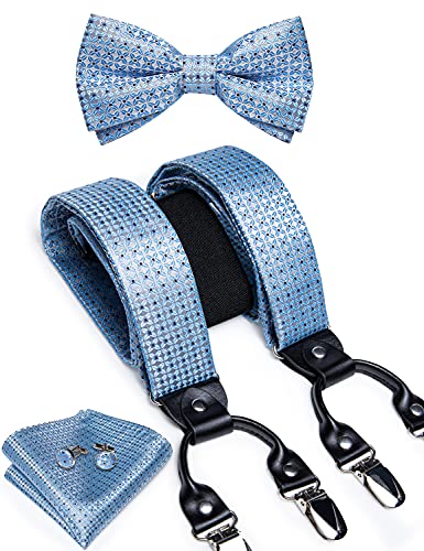 Image of DiBanGu Paisley Bow Tie and Supenders for Men Tuxedo Heavy Duty 6 Clips Suspender Adjustable Y-Shape Mens Trouser Braces
