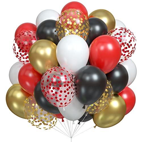 Ballon Rouge et Noir, 50 Ballon Rouge et Blanc et Or, Ballons De Confettis Rouges et Or Pour Anniversaire Mariage Fiançailles Anniversaire Festival Pique-Nique Décorations De Fête De Famille Cover