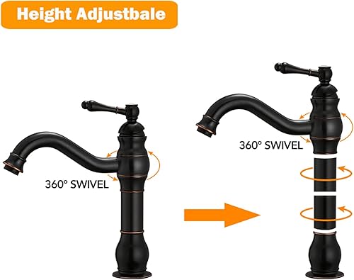 Miniatura 2 de Hoimpro Grifo de lavabo de baño de 10.4 a 12.8 pulgadas de altura ajustable, grifo de fregadero de un solo agujero, grifo de baño, grifo de tocador