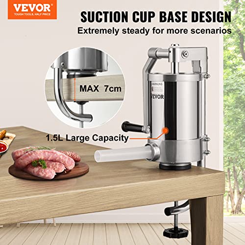 Image of VEVOR Sausage Stuffer, 2.5LBS /1.5L Capacity, 304 Stainless Steel Vertical Sausage Stuffer, Sausage Filling Machine with 3 Stuffing Tubes