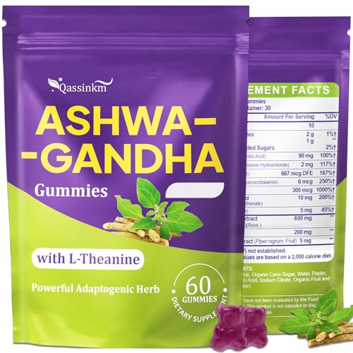 Ashwagandha Gummies - 10 IN 1 Organic Ashwaganda Gummies for Women & Men, with L Theanine, Vitamin B6, Black Pepper for Relaxation*, Cognitive, Immune, Zzz, Cortisol, Vegan, Berry Flavor - 60 Count