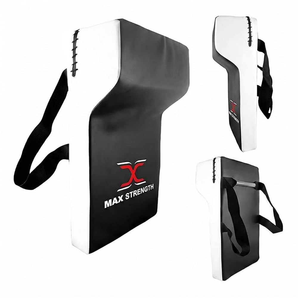 MAXSTRENGTH Rugby Tackle Hit Shield Heavy Duty Professional Grade Wedge Pad High Density Foam Rucking Shield for Rugby, Boxing, MMA, Kickboxing, Muay Thai & Martial Arts Training (Black/White, Single)