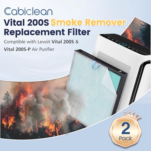 Vital 200S-P Smoke Remover Replacement Filter for LEVOIT Vital 200S Vital 200S-P Air Purifier, 3-in-1 HEPA with High-Efficiency Activated Carbon Filter, V-ital 200S-RF-SR (LRF-V201-BUS), 2 Pack, Blue