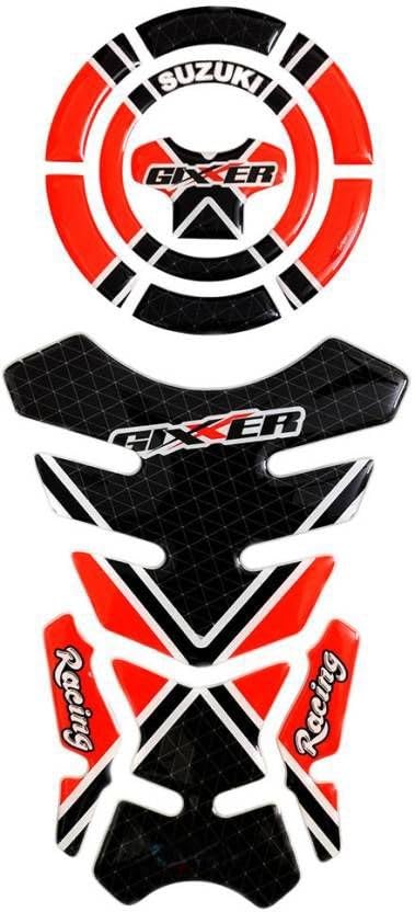 Image of 3D Bike Tank Pad Sticker Compatible with Gixxer, Blue and Black Protective Decal with Fuel Cap Cover (E)