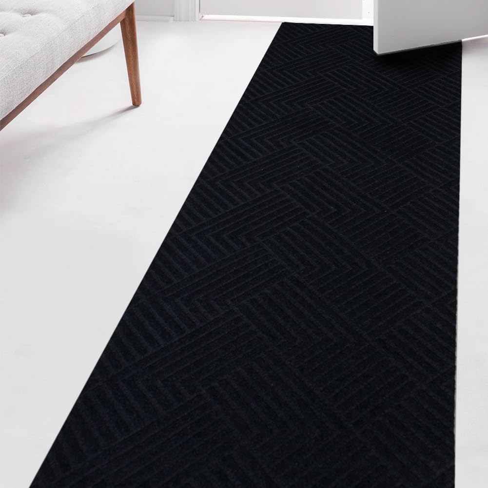 LITA Black Striped Customized Runner Rug Indoor Outdoor Area Rug with Non-Slip Rubber Backing for Hallway Kitchen Balcony Garage Stair Laundry 1 x 9 Feet