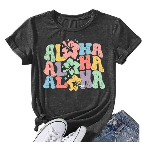 Image of Ohana Means Family Tshirt Women: Hawaii Tropical Graphic T-Shirt Summer Vacation Short Sleeve Tee Top