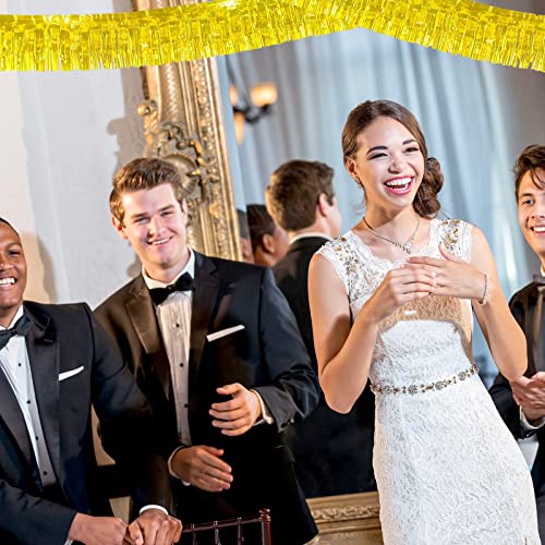 Image of 6 Pack 10 Feet Foil Fringe Garland Metallic Tinsel Streamers Banner Wall Hanging Curtain Backdrop Banner for Parade Floats, Thanksgiving, Christmas, Birthday, Halloween Party Decorations(Gold)