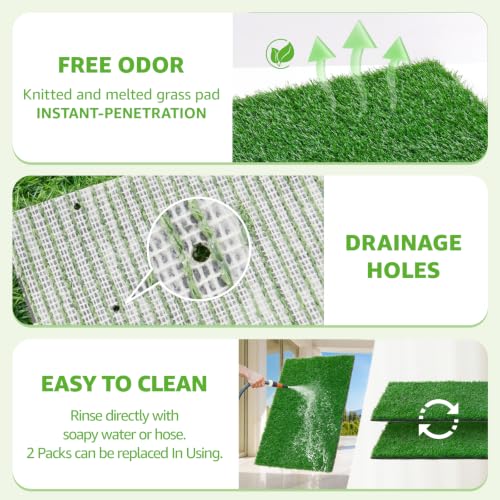 Image of Dog Grass Pad with Tray - 20''x16'' Litter Box for Balcony Apartment | 2 Pack Replacement Artificial Grass, Indoor Outdoor Potty Training Turf, Washable Reusable Pee Pad for Dogs, Easy to Clean
