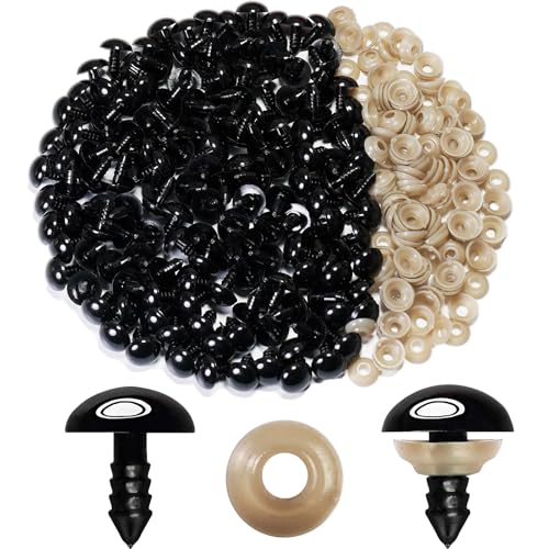 Hukiwow 300Pcs 15mm Safety Eyes and Washers 15 mm Safety Eyes for Crocheting Black Crochet Eyes Craft Plastic Doll Eyes for Animals Doll Making