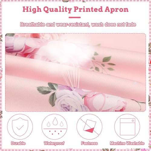 Floral Aprons for Women, Adjustable Waterproof Chef Aprons with Pockets for Cooking Gardening Housework - Image 6