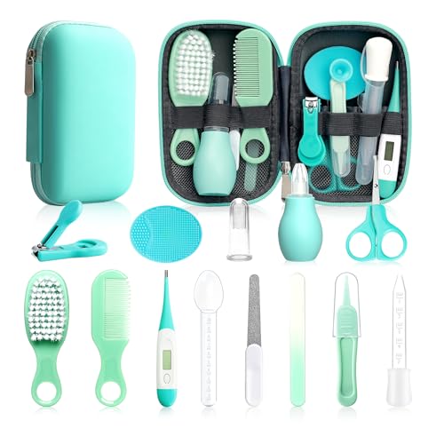 Image of Esonto Baby Healthcare and Grooming Kit, 20 in 1 Baby Safety Set Newborn Nursery Health Care Set with Hair Brush Scale Nail Clippers for Baby Girls Boys(20 kits Pink) (Green)