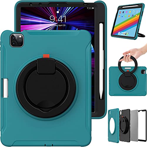 iPad Air 5 Gen/4 Gen 10.9 Inch Case with Handle, Ultra Light and Rugged Case for Kids with Rotating Stand and Pen Holder Blue
